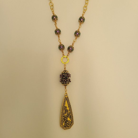 Purple Flower Dangle Necklace - Picture 1 of 4